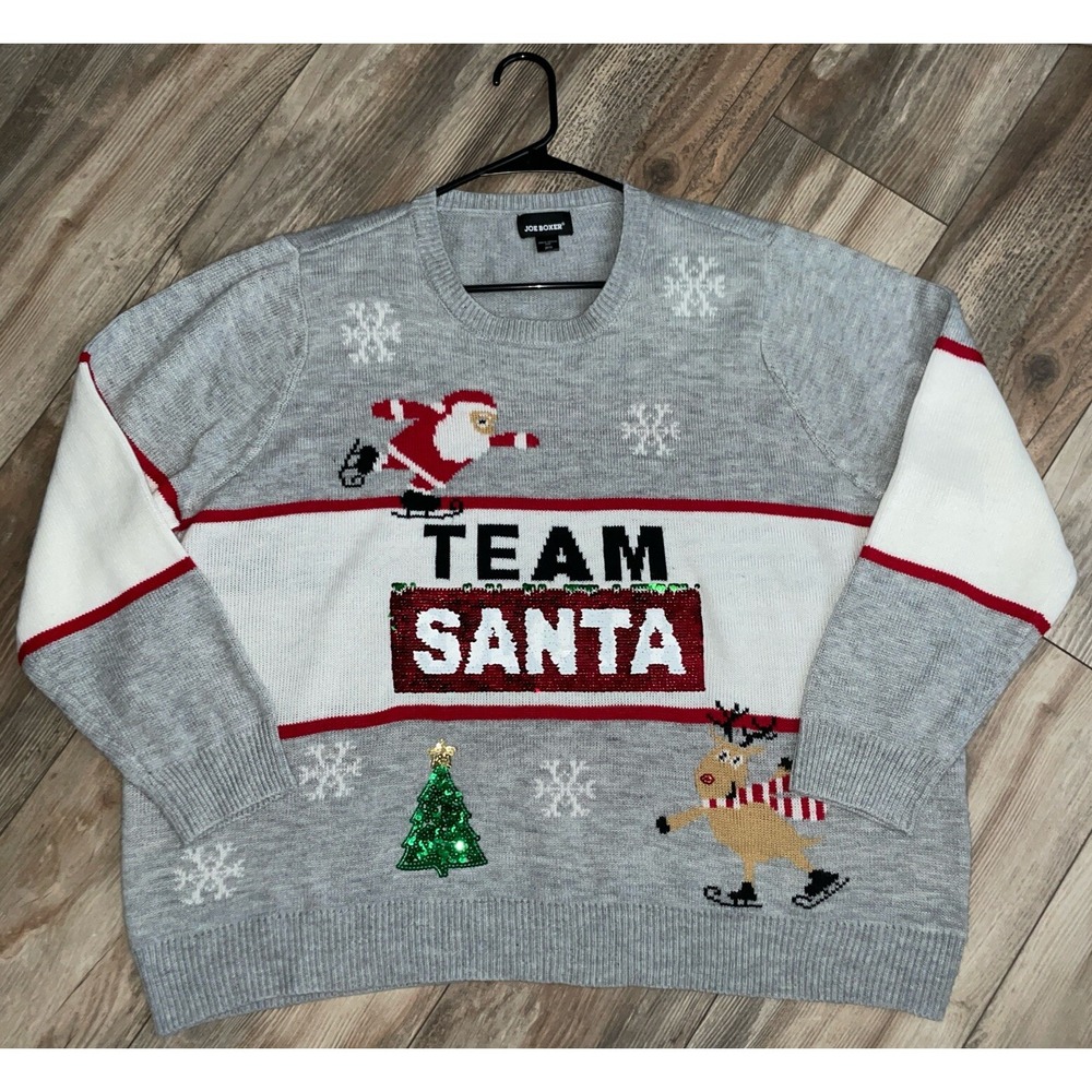 Joe Boxer Womens Long‎ Sleeve "Team Santa" Holiday Christmas Sweater 3XL